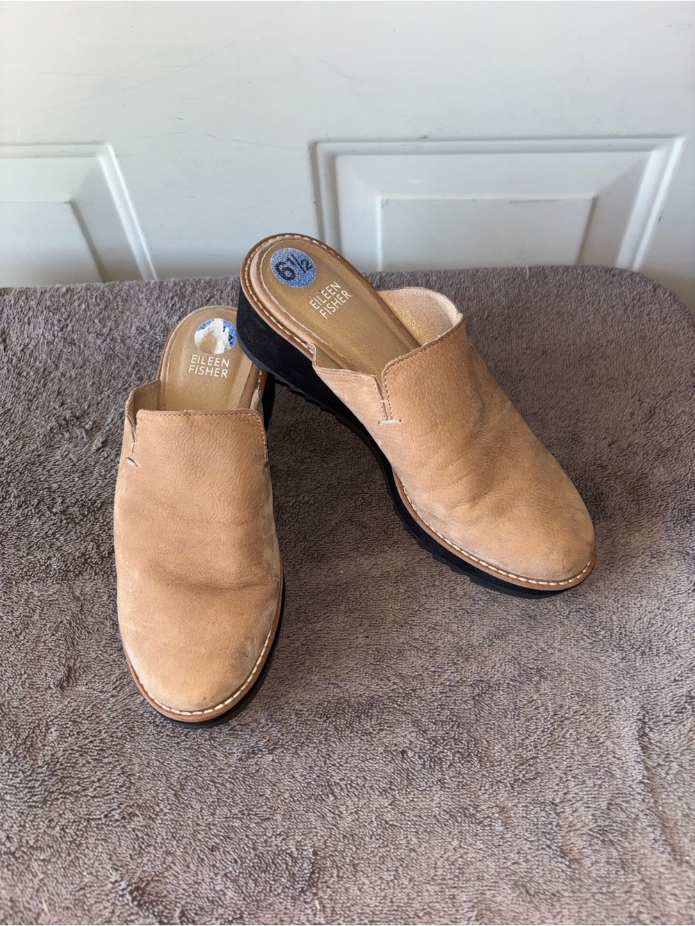 Eileen Fisher tan suede mules size 6.5